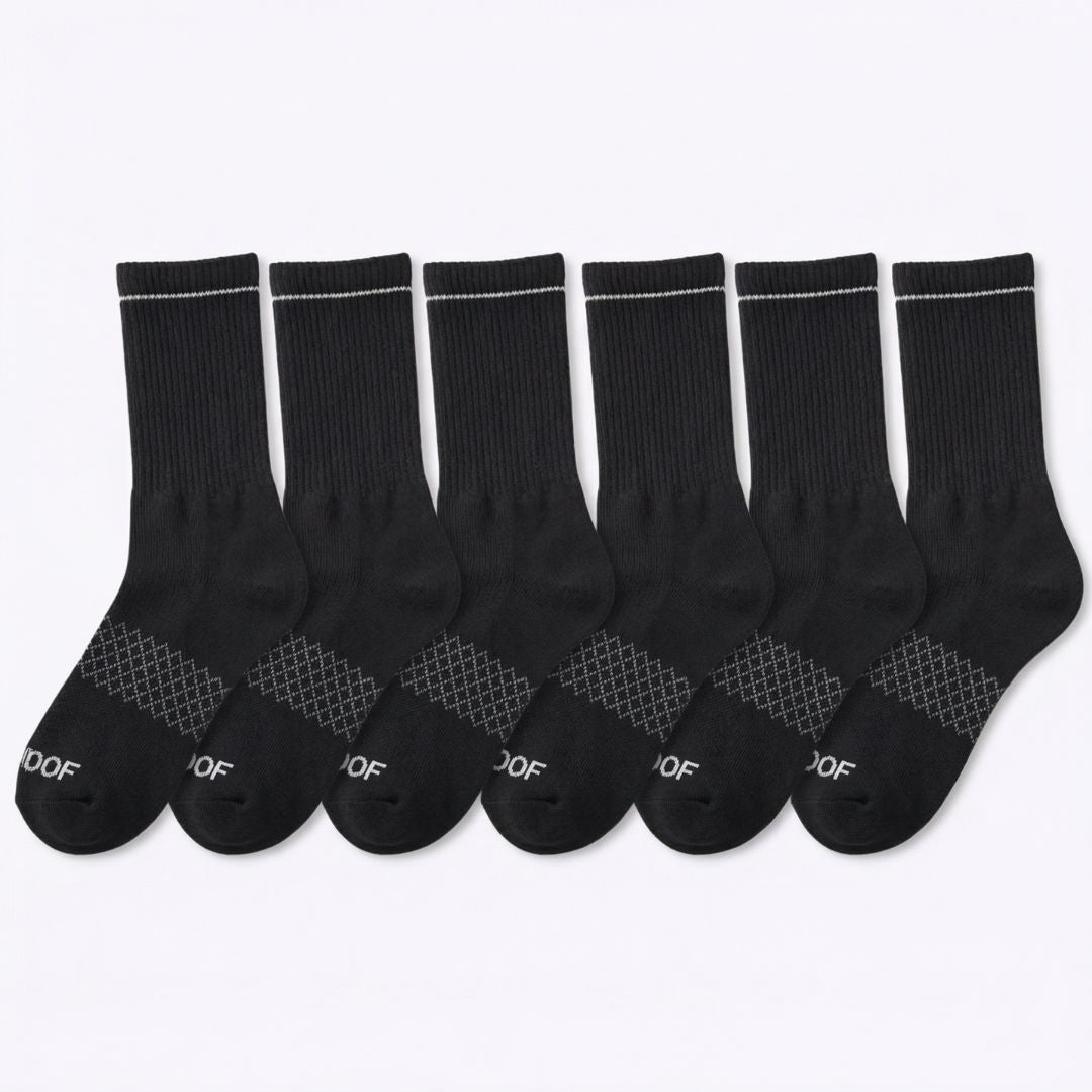 Black Bamboo Crew Compression Socks 6 Pack